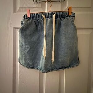 Denim Mini Skirt with Drawstring